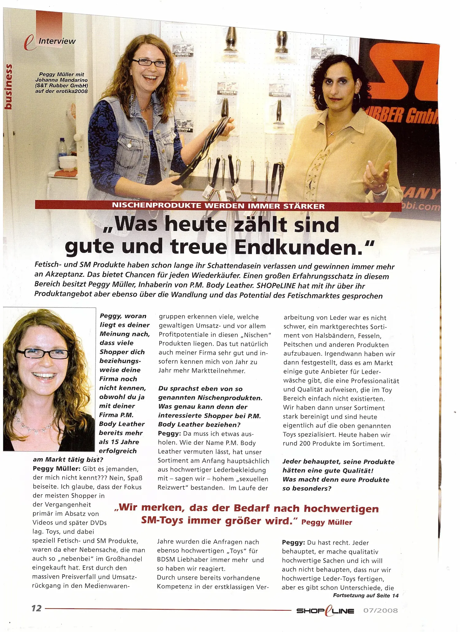 SHOPeLINE Ausgabe 07/2008, Seite 12, Interview mit Peggy Müller